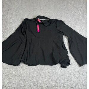 Catherine Malandrino Blouse Womens Medium Black Bell Sleeves Choker